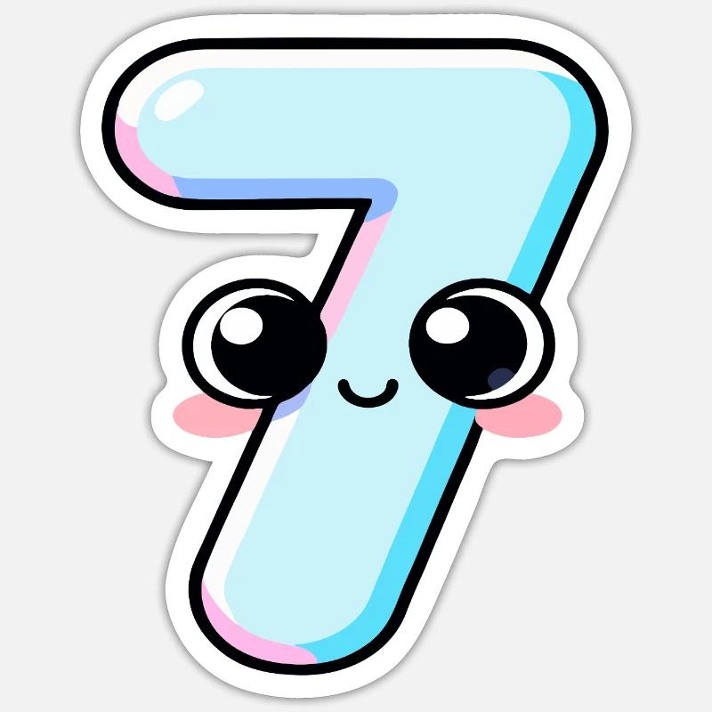Gâteau Kawaii Numéro 7 - Sticker taille S (10 x 10 cm) - blanc mat
