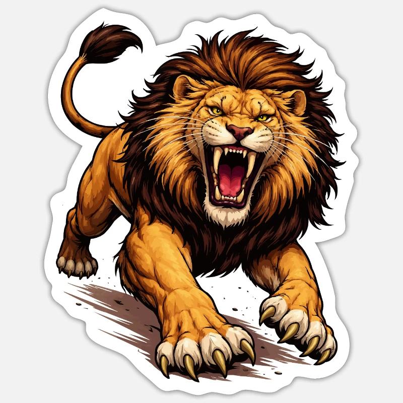 Une bande dessinée Fierce Lion - Sticker taille S (10 x 10 cm) - blanc mat