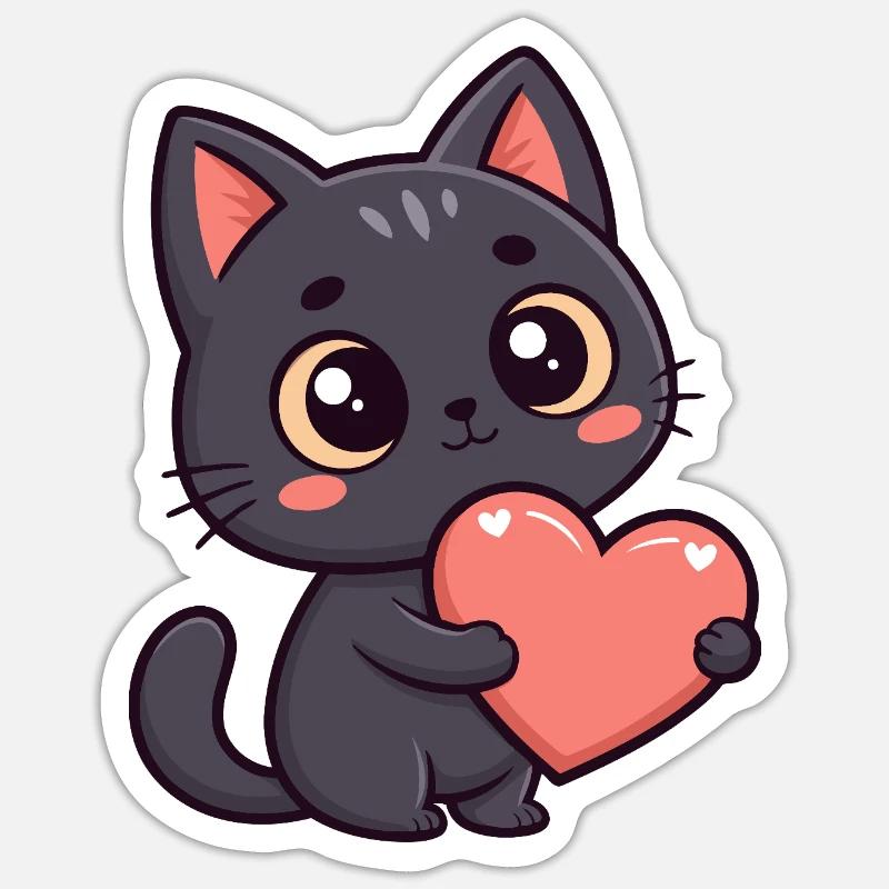 Black Cat Tender Heart Sticker size S (10 x 10 cm)