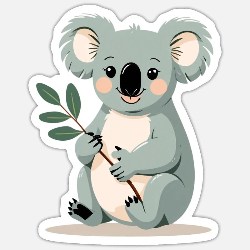 Small koala with a leaf branch - Sticker size S (10 x 10 cm) - white matte