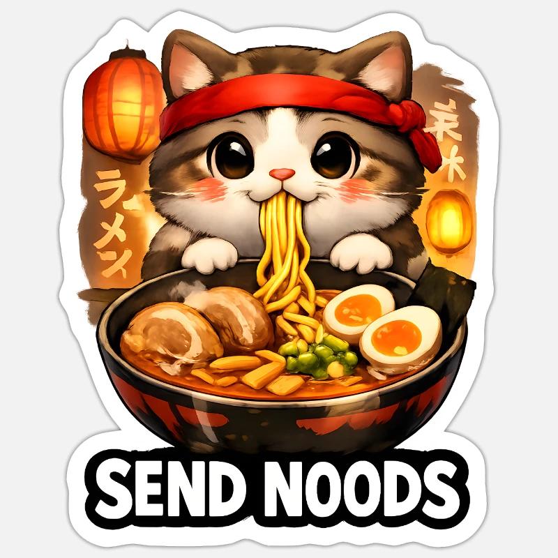 Ramen Katze Send Noods - Sticker Größe S (10 x 10 cm) - Mattweiß