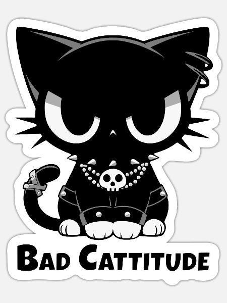 Bad Cattitude | Goth Katze mit Attitüde - Sticker Größe S (10 x 10 cm) - Mattweiß