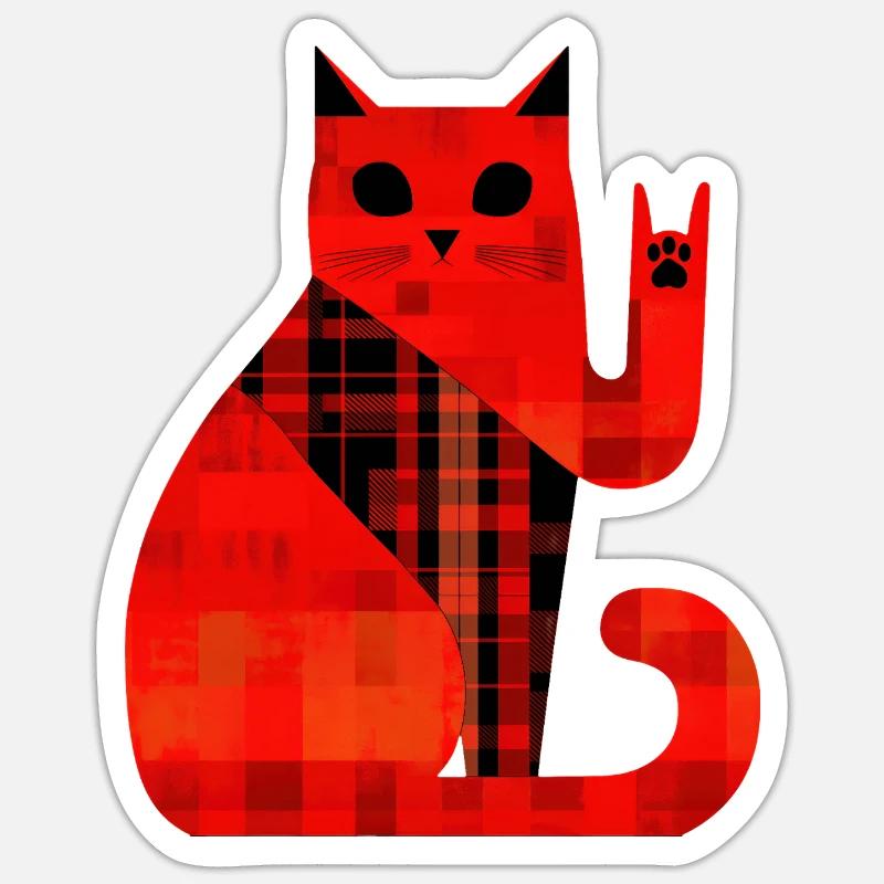 Red Cat Plaid Pattern Modern - Sticker size S (10 x 10 cm) - white matte