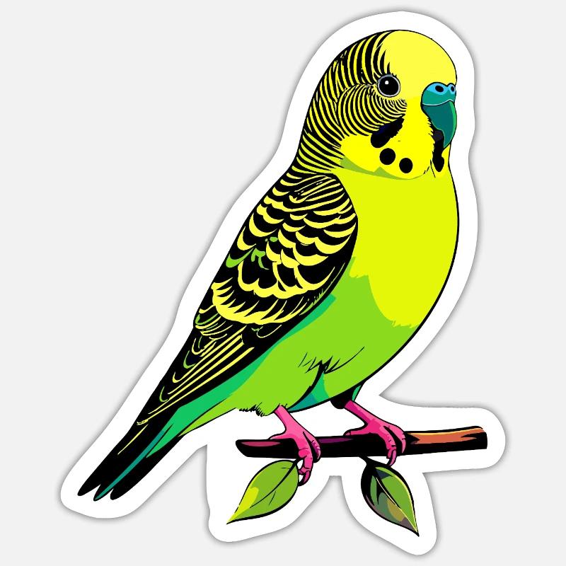 Perruche ondulée jaune-vert néon posée sur une branche Sticker taille S (10 x 10 cm)