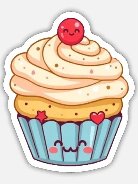 Kawaii Cupcake Kawaii sweets Kawaii Kuchen - Sticker Größe S (10 x 10 cm) - Mattweiß