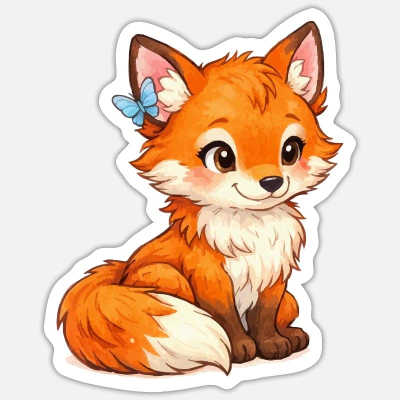 Swift fox with butterfly - Sticker size S (10 x 10 cm) - white matte