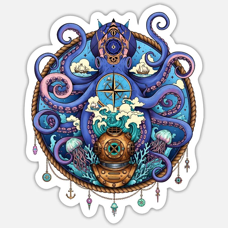Nautical Squid Compass - Sticker size S (10 x 10 cm) - white matte