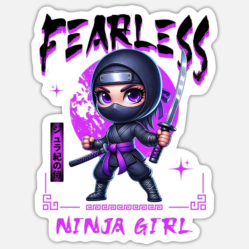 Ninja Mädchen Chibi mit Katana Sticker Größe S (10 x 10 cm)