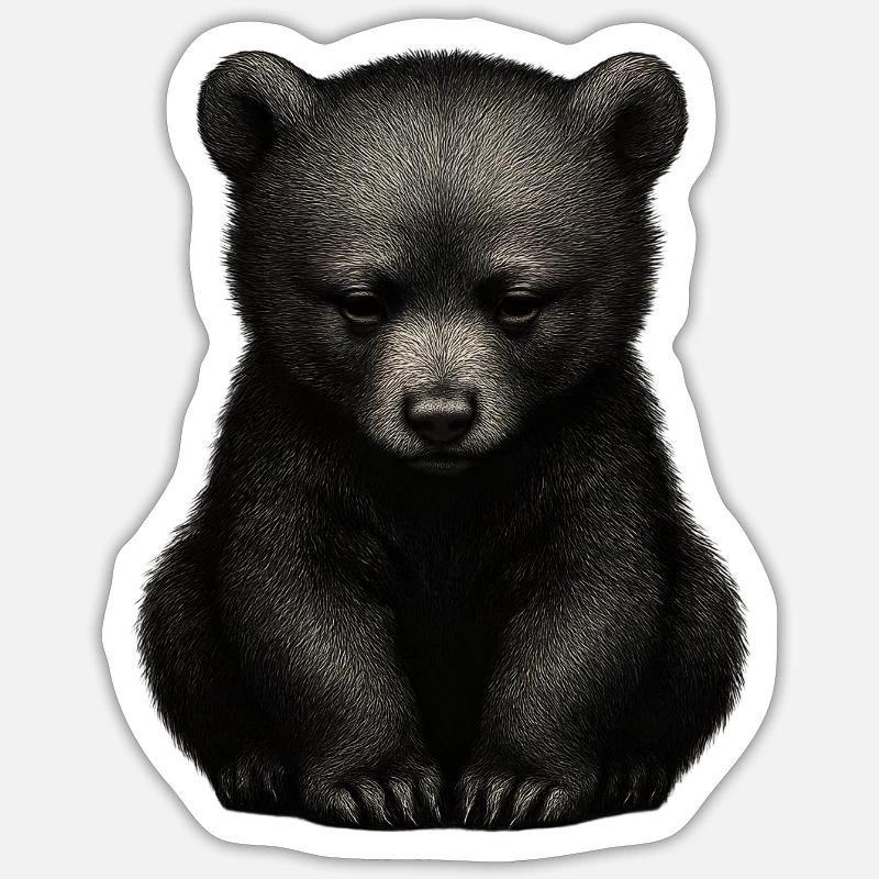Dark bear cub sitting - Sticker size S (10 x 10 cm) - white matte