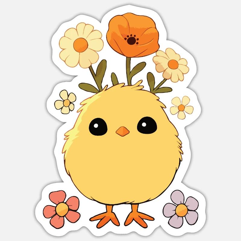 Chick, Spring, Flowers, Summer, Easter, Garden - Sticker size S (10 x 10 cm) - white matte