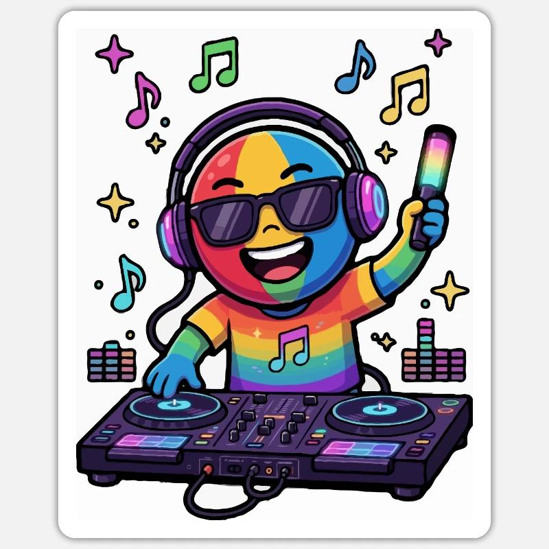 Rainbow DJ Emoticon - Sticker Größe S (10 x 10 cm) - Mattweiß