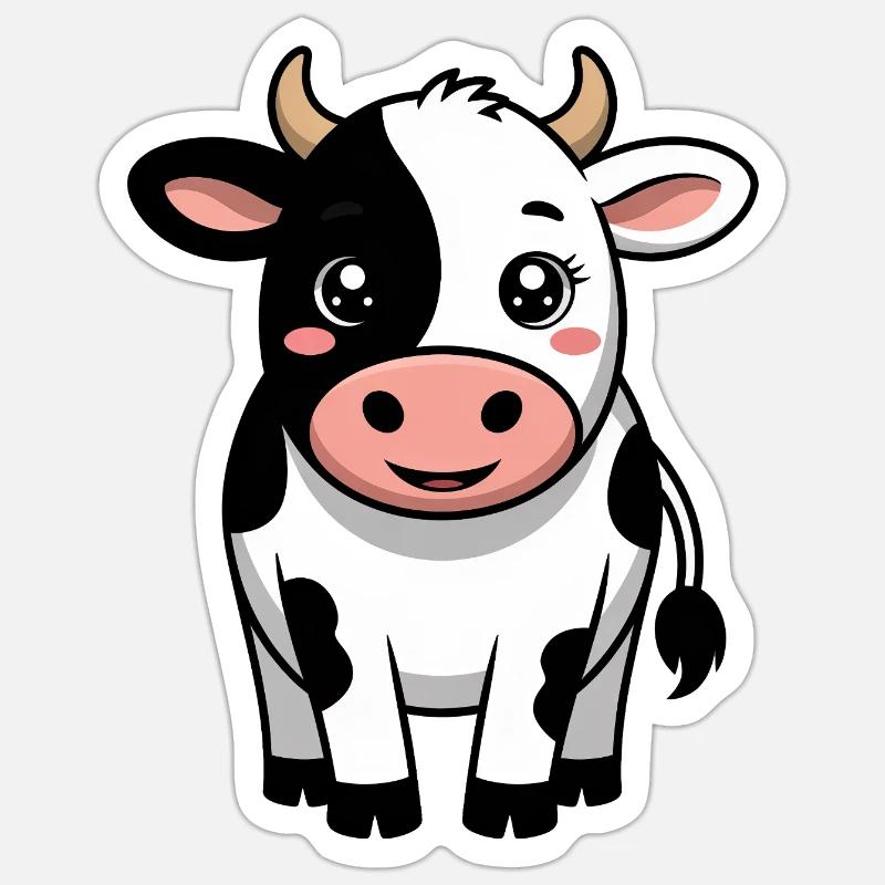 Vache - Vache comique Kawaii - Sticker taille S (10 x 10 cm) - blanc mat