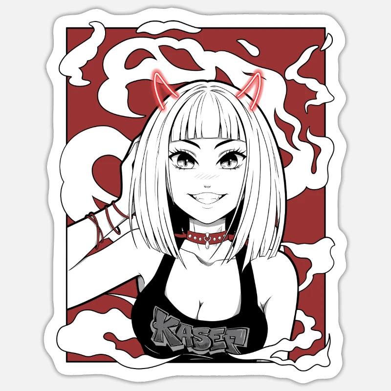 Anime Teufel Mädchen Goth Design - Sticker Größe S (10 x 10 cm) - Mattweiß