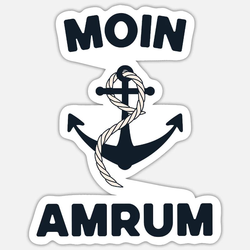 Moin Amrum – Maritimes Anker-Design - Sticker Größe S (10 x 10 cm) - Mattweiß