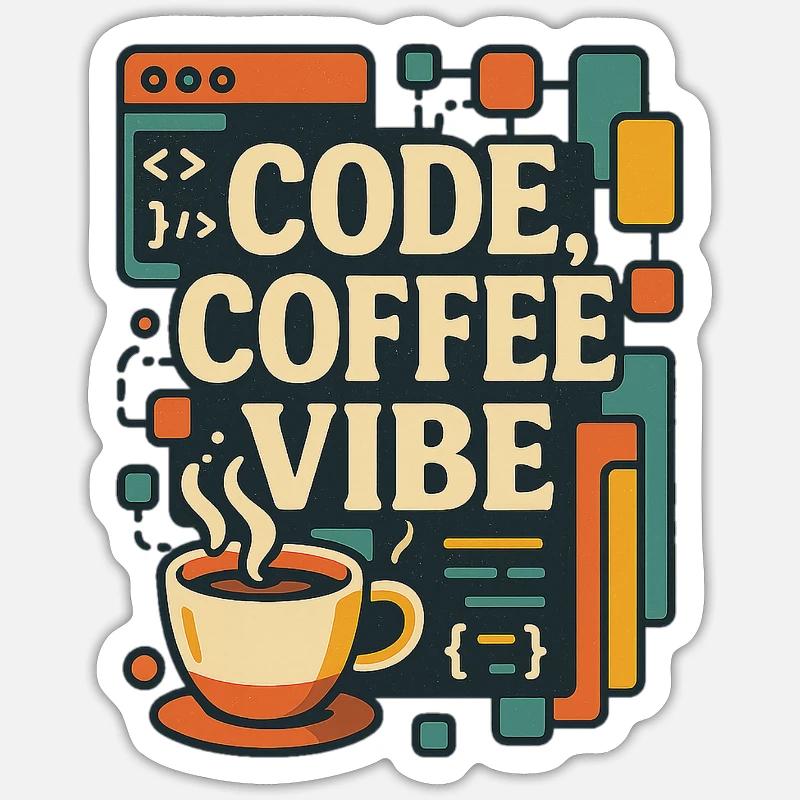 Code Coffee Vibe – Lustiges Programmer T-Shirt Sticker Größe S (10 x 10 cm)