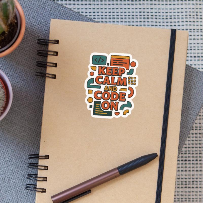 Keep Calm and Code On – Funny Coder Shirt Sticker size S (10 x 10 cm)
