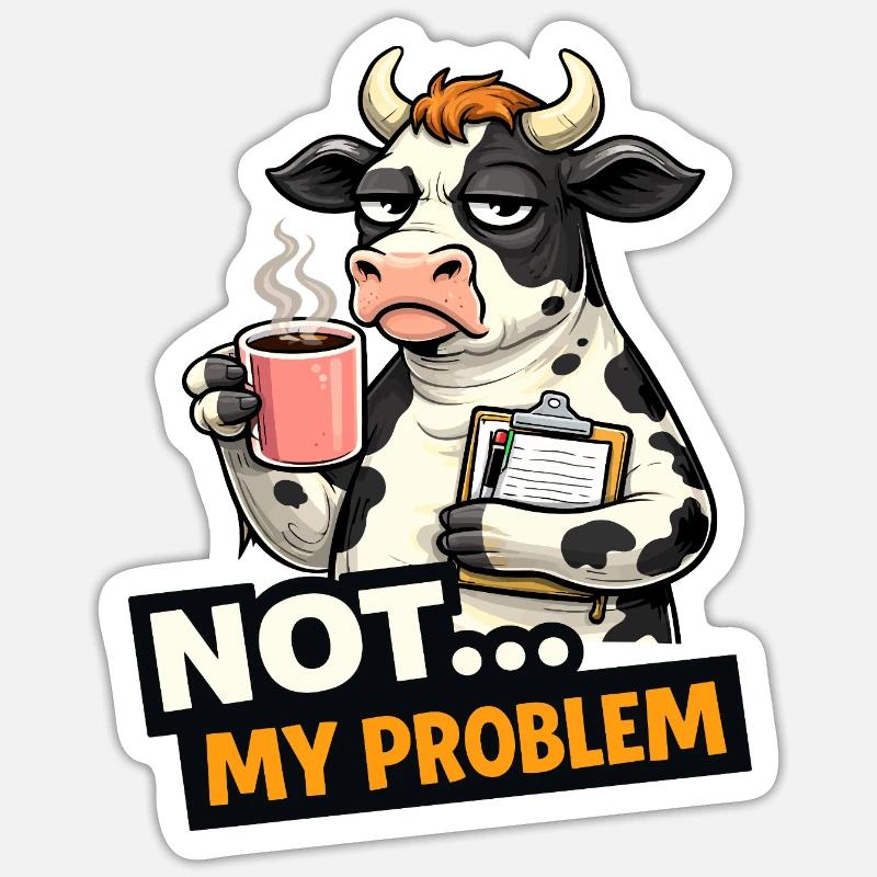 Nicht mein Problem: Kuhkaffee-Stimmung - Sticker Größe S (10 x 10 cm) - Mattweiß