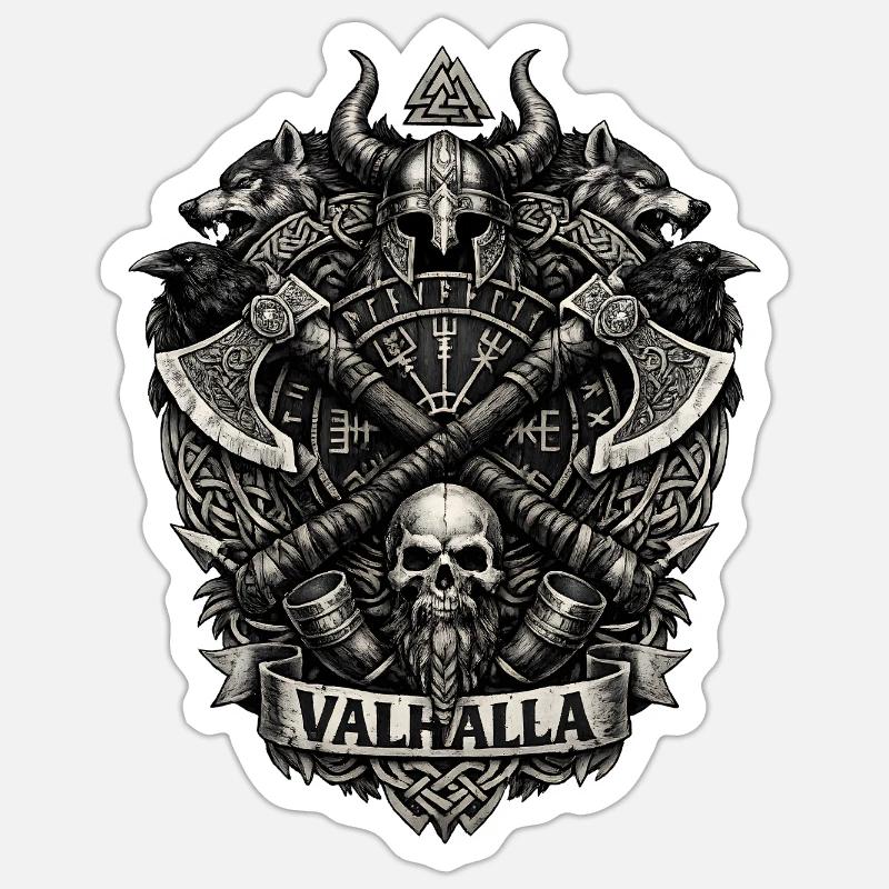 Valhalla-Schädel-Wikingerwappen - Sticker Größe S (10 x 10 cm) - Mattweiß