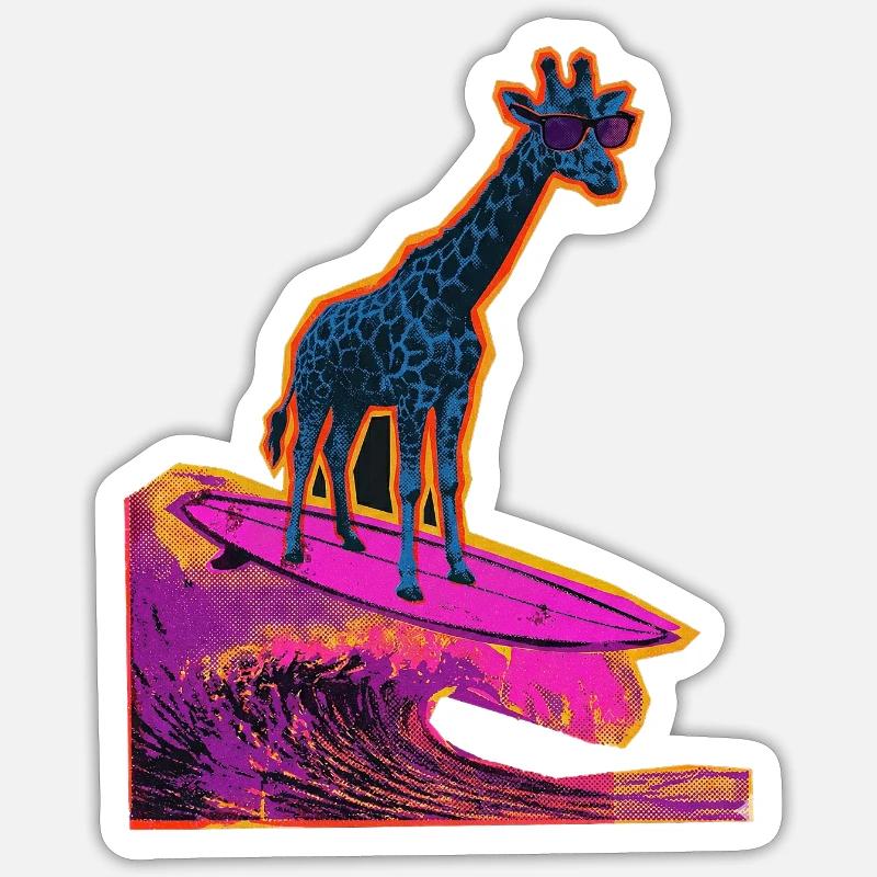Girafe Surfeuse - Sticker taille S (10 x 10 cm) - blanc mat