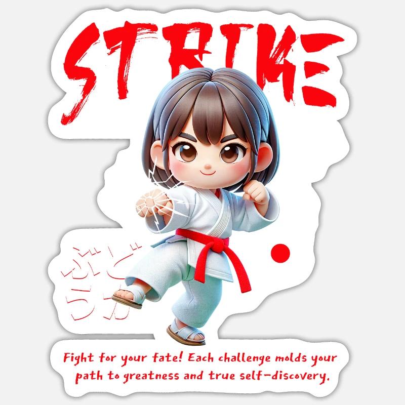 Frappe du Héros de Karaté Chibi Sticker taille S (10 x 10 cm)