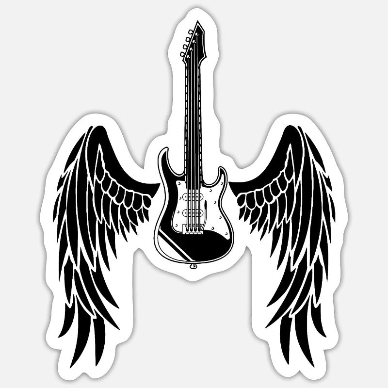 Black Winged Guitar - Sticker size S (10 x 10 cm) - white matte