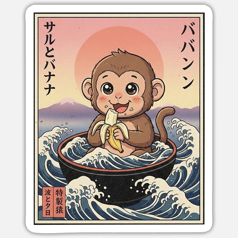 Süßes Äffchen Kawaii - Sticker Größe S (10 x 10 cm) - Mattweiß