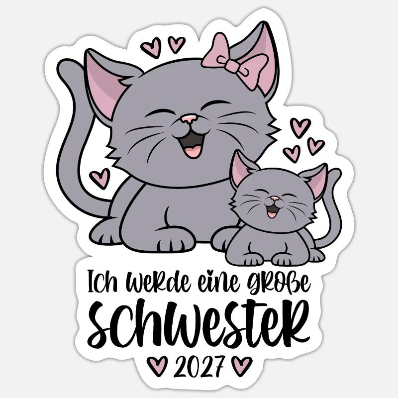 Ich werde eine Große Schwester 2027 Kätzchen Sticker Größe S (10 x 10 cm)