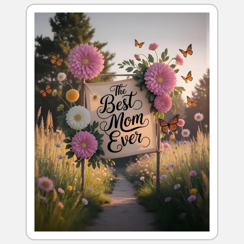 Beste Mama Ever Gartenzauber - Sticker Größe S (10 x 10 cm) - Mattweiß