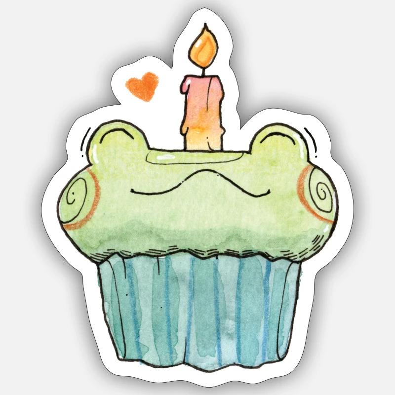 Gâteau d’anniversaire Gâteau d’anniversaire grenouille mignon - Sticker taille S (10 x 10 cm) - blanc mat