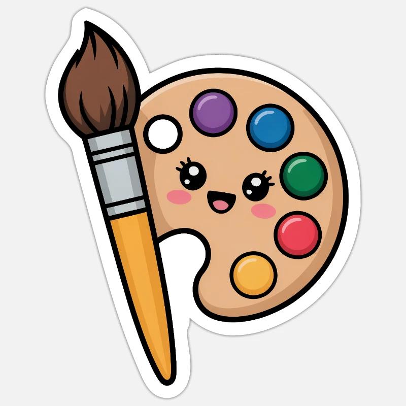 Painter Brush and Paint Palette - Sticker size S (10 x 10 cm) - white matte