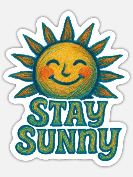 Stay Sunny Crayon Sonne Illustration - Sticker Größe S (10 x 10 cm) - Mattweiß