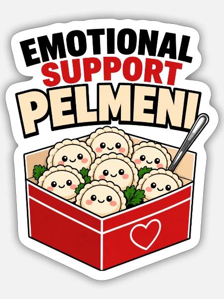 Emotional Support Pelmeni | Food Humor Cute Faces - Sticker Größe S (10 x 10 cm) - Mattweiß