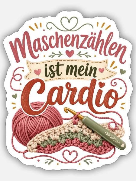 Maschenzählen ist mein Cardio - Sticker Größe S (10 x 10 cm) - Mattweiß