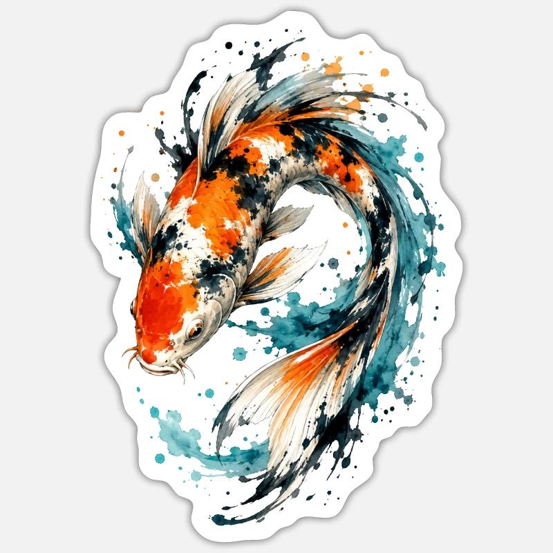 Éclaboussure de carpes koi aquarelle - Sticker taille S (10 x 10 cm) - blanc mat