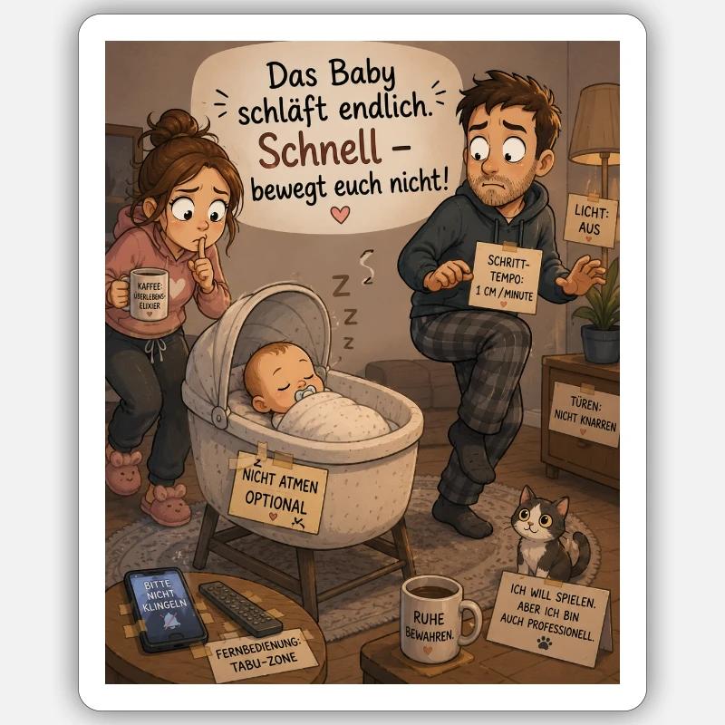 Baby schläft endlich – Chaos zu Hause - Sticker Größe S (10 x 10 cm) - Mattweiß