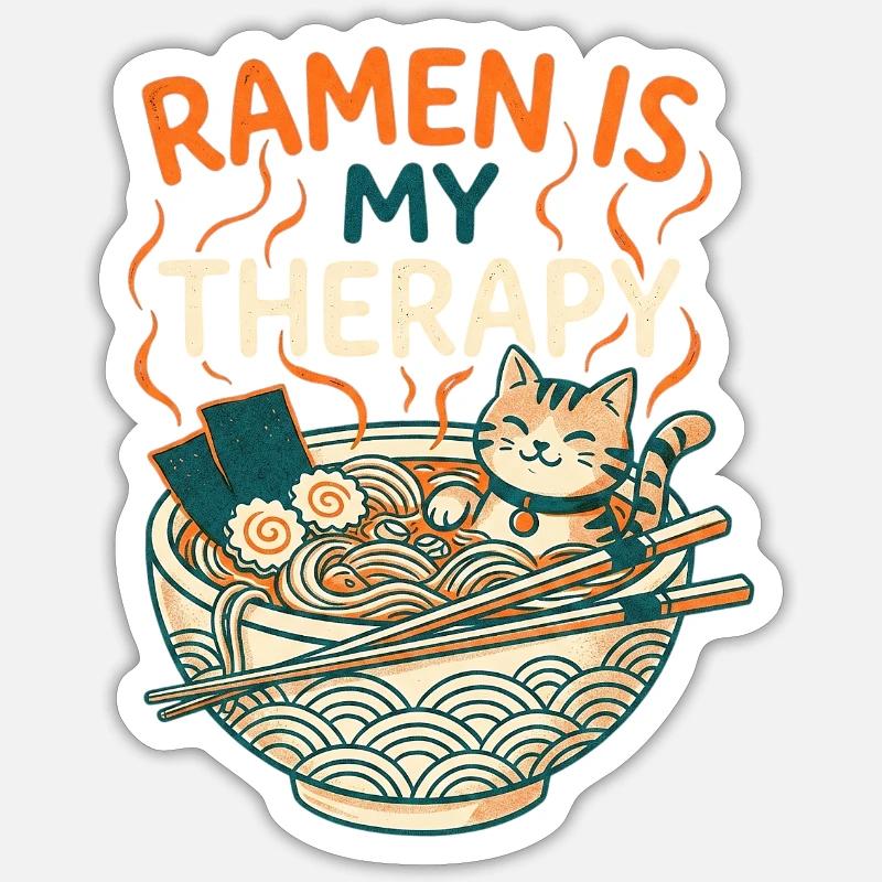 Ramen Therapy Cat - Sticker taille S (10 x 10 cm) - blanc mat
