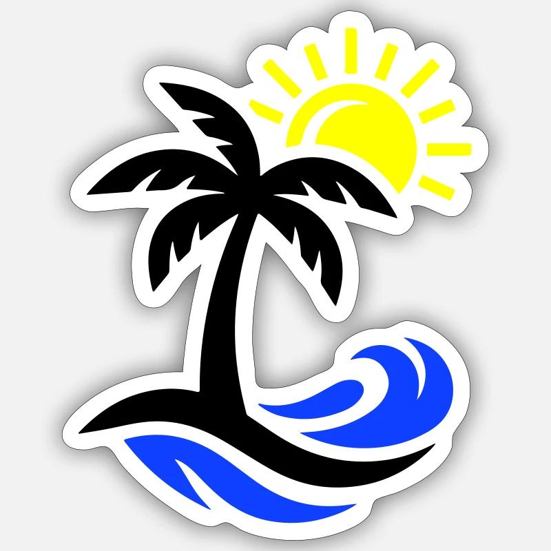 Océan Palm Tree Beach - Sticker taille S (10 x 10 cm) - blanc mat