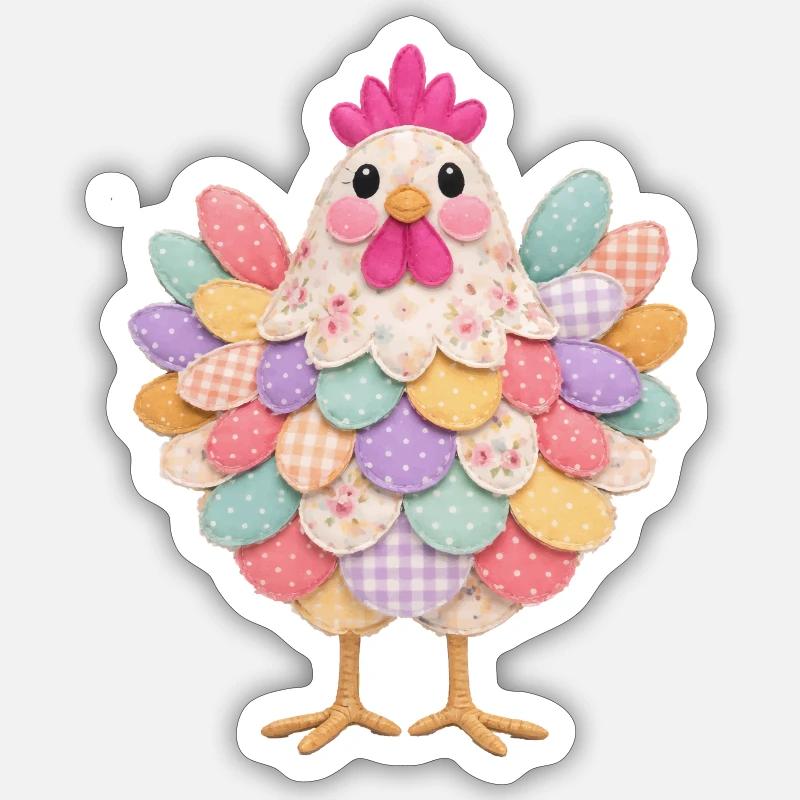 Niedlicher Patchwork-Hennen-Rustikal-Stil - Sticker Größe S (10 x 10 cm) - Mattweiß