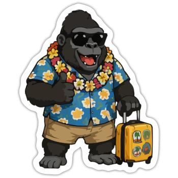 Urlaubs Gorilla Hawaii Hemd - Sticker Größe S (10 x 10 cm) - Mattweiß - Vorne