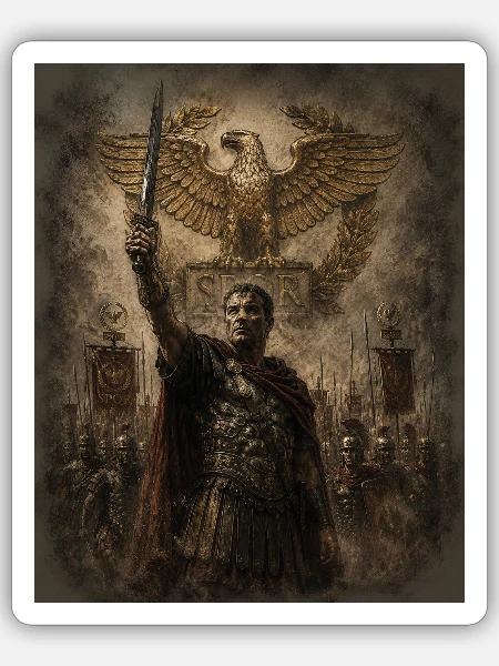 Römischer Legionär mit Armee - Sticker Größe S (10 x 10 cm) - Mattweiß