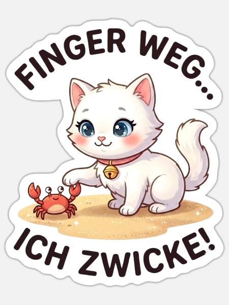 Katze Krabbe Finger weg Spruch - Sticker Größe S (10 x 10 cm) - Mattweiß