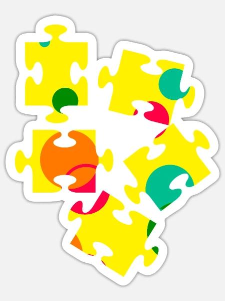 Bunte Puzzleteil Collage - Sticker Größe S (10 x 10 cm) - Mattweiß