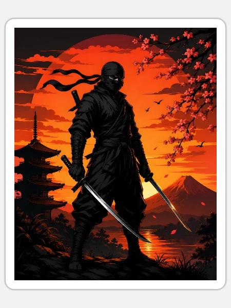Crimson Samurai bei Sonnenuntergang - Sticker Größe S (10 x 10 cm) - Mattweiß