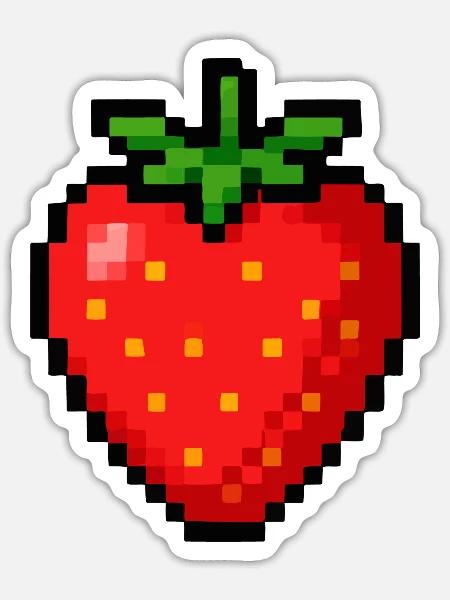 Pixel-Erdbeere mit Neon-Grünen Blättern - Sticker Größe S (10 x 10 cm) - Mattweiß