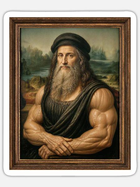Muskulöser Da Vinci - Sticker Größe S (10 x 10 cm) - Mattweiß