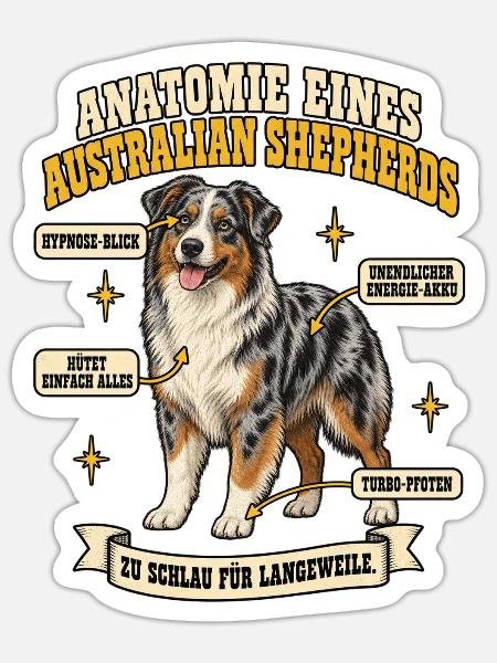 Anatomie eines Australian Shepherds - Sticker Größe S (10 x 10 cm) - Mattweiß
