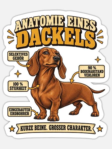 Dackel Anatomie Lustiger Dackel Spruch Geschenk - Sticker Größe S (10 x 10 cm) - Mattweiß