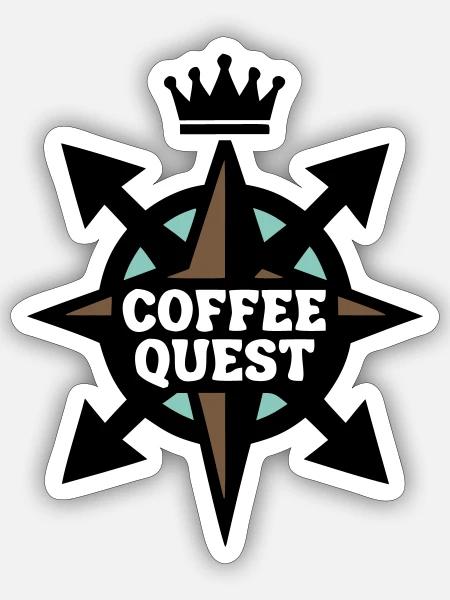 Coffee Quest Kompass Wappen - Sticker Größe S (10 x 10 cm) - Mattweiß