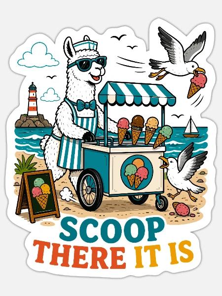 Scoop There It Is – Lama Eisdiele - Sticker Größe S (10 x 10 cm) - Mattweiß