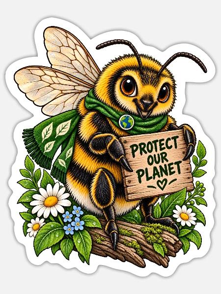 Protect Our Planet Biene - Sticker Größe S (10 x 10 cm) - Mattweiß